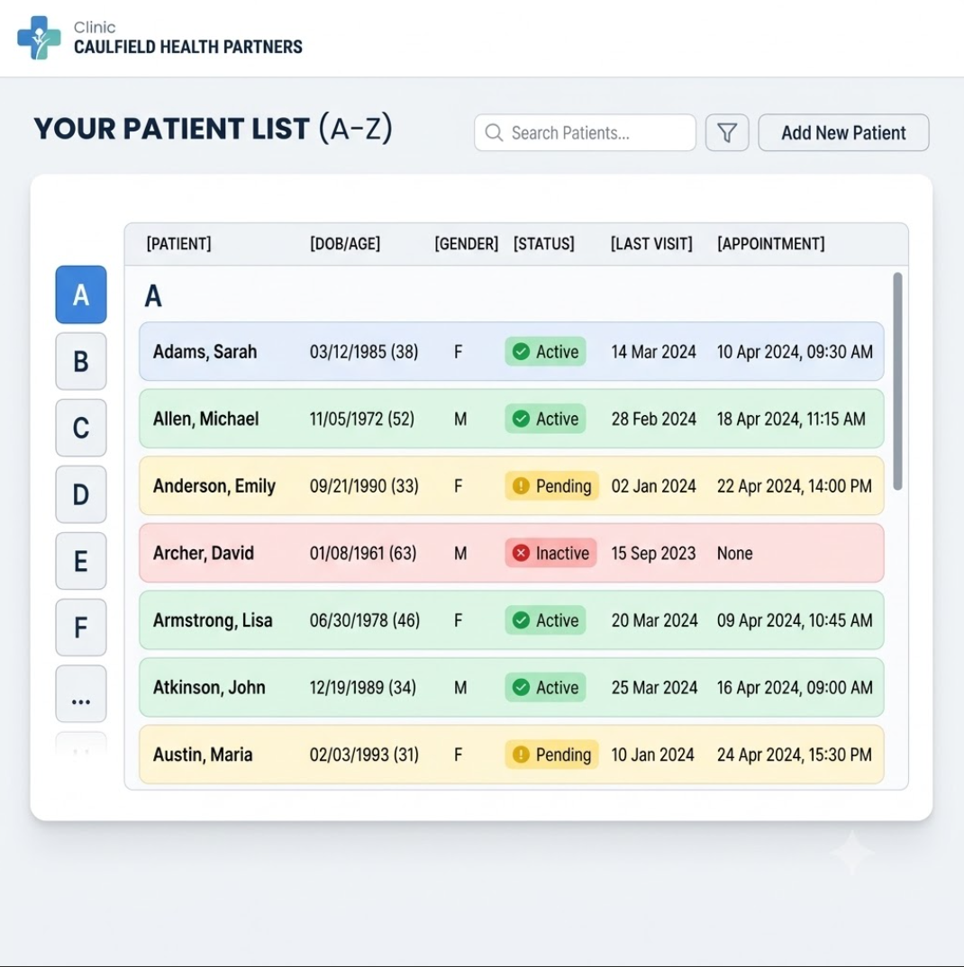 Your Patient List (A–Z)