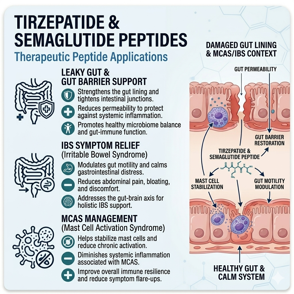 Tirzepatide and Semaglutide Peptides for MCAS, IBS and Leaky Gut